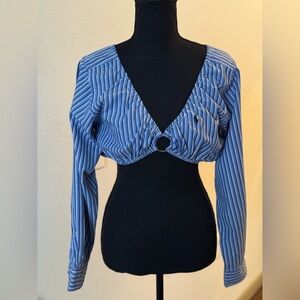 Ralph Lauren repurposed Blue Striped Women's  Crop Top